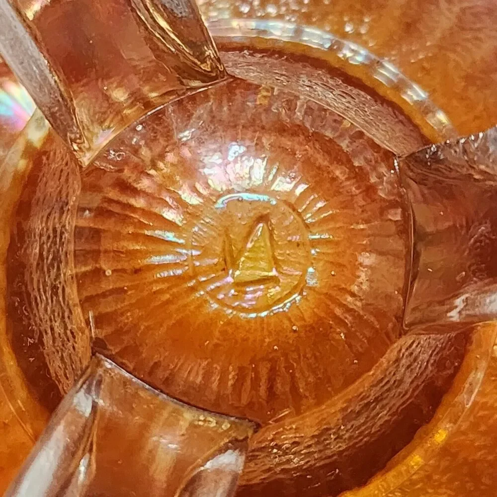 Vintage Northwood Orange Marigold Ruffle Ribbed 3 Footed Dish